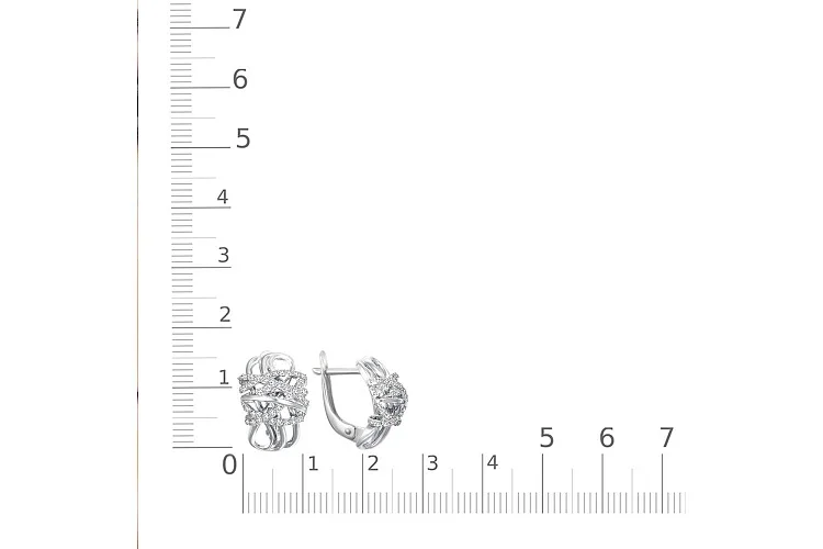Серьги из белого золота с 74 фианитами