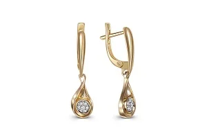 Серьги Малинки из жёлтого золота с 14 бриллиантами