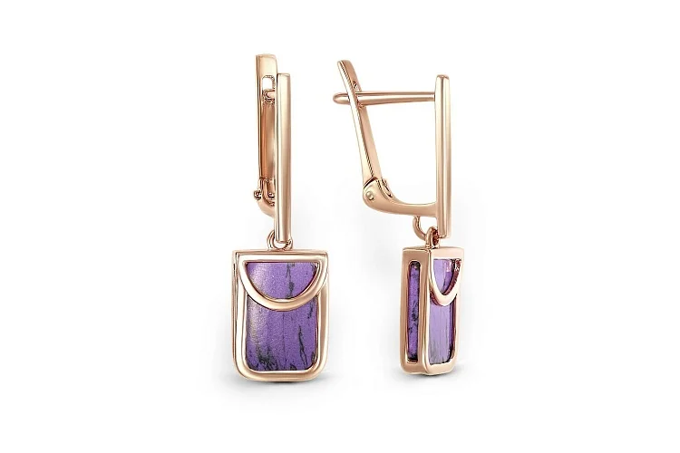 Серьги из красного золота с 2 чароитами