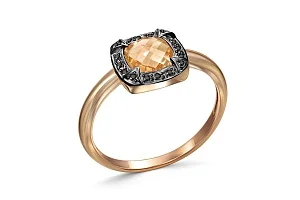 Кольцо из красного золота с цитрином и 16 фианитами