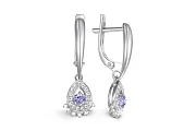 Серьги из белого золота с 2 танзанитами и 44 фианитами