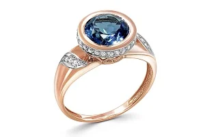 Кольцо из красного золота с ситаллом и 32 фианитами