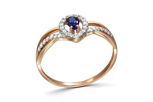 Кольцо из красного золота с сапфиром и 30 бриллиантами