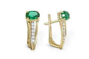 Серьги из жёлтого золота с 2 изумрудами и 12 бриллиантами