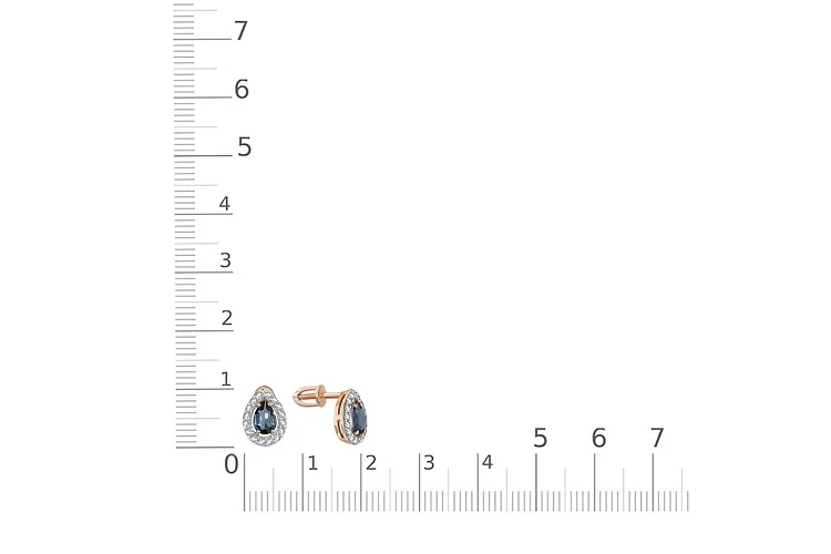 Серьги-пусеты из красного золота с 2 топазами лондон и 32 фианитами