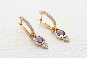 Серьги-трансформеры из красного золота с 2 аметистами и 32 фианитами