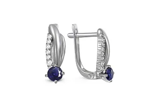 Серьги из белого золота с 2 корундами и 14 бриллиантами