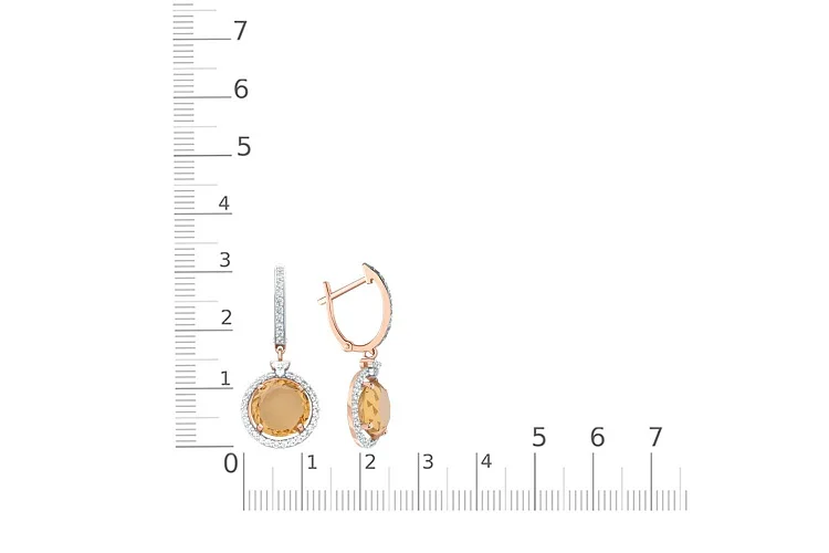 Серьги из красного золота с 2 кварцами и 78 фианитами