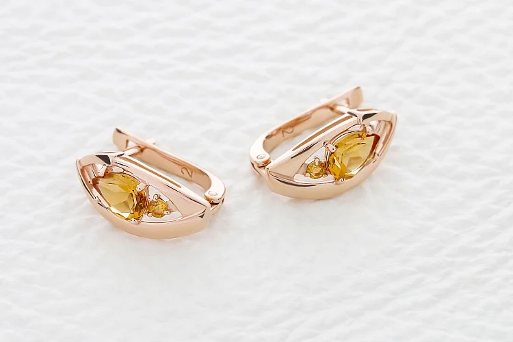 Серьги из красного золота с 4 цитринами