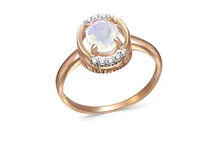 Кольцо из красного золота с опалом и 10 фианитами