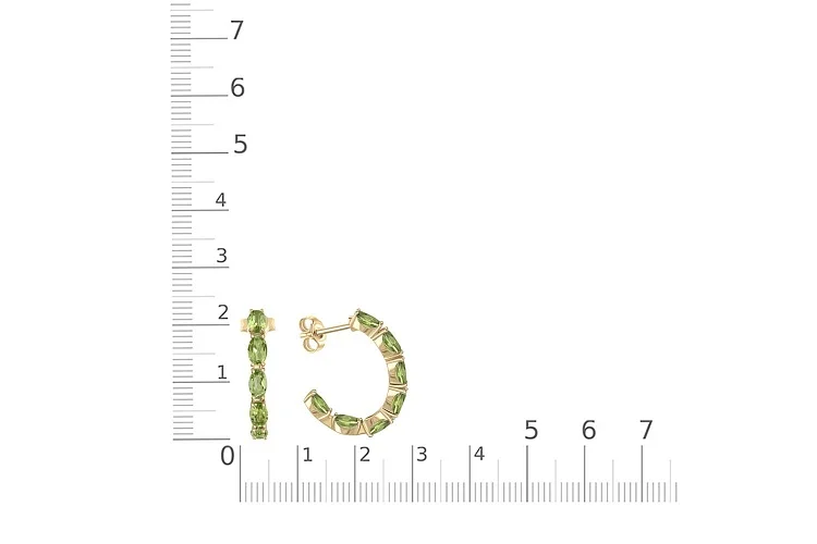 Серьги-пусеты из жёлтого золота с 14 хризолитами