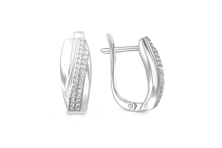 Серьги из белого золота с 56 фианитами