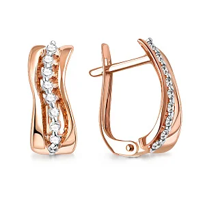 Серьги из красного золота с 18 фианитами