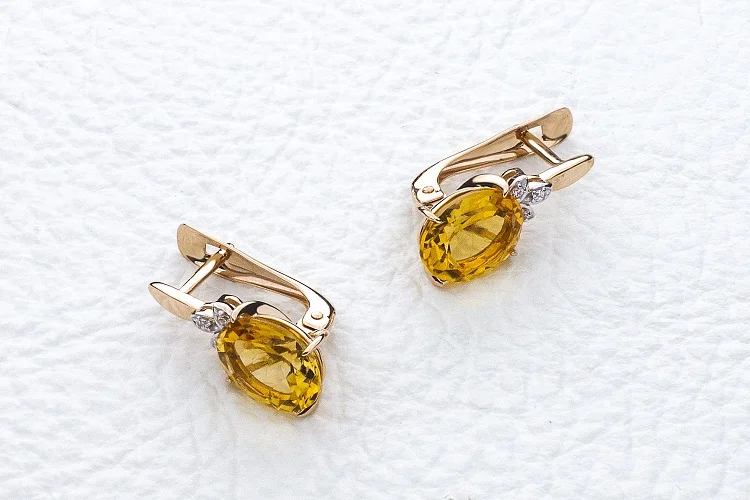 Серьги из красного золота с 8 цитринами