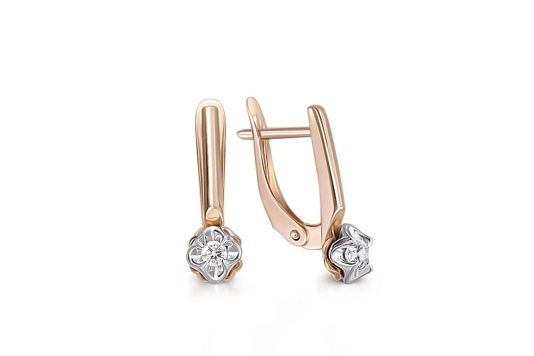 Серьги Цветы из красного золота с 2 фианитами