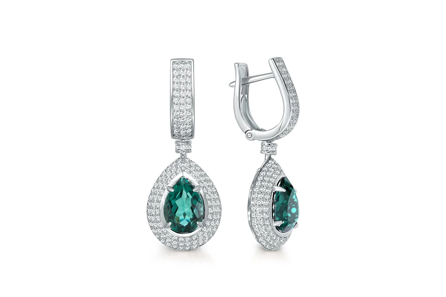 Серьги из белого золота с 2 кварцами и 278 фианитами