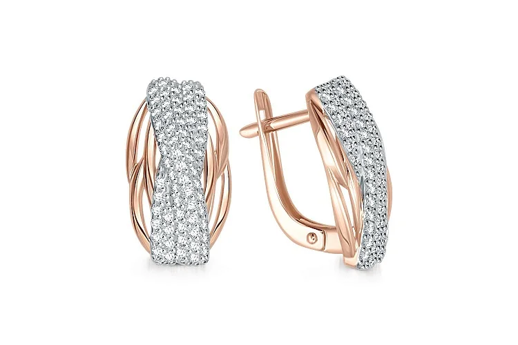 Серьги из красного золота с 126 фианитами