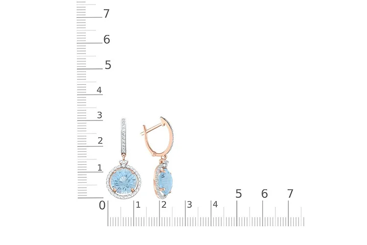 Серьги из красного золота с 2 топазами sky и 78 фианитами