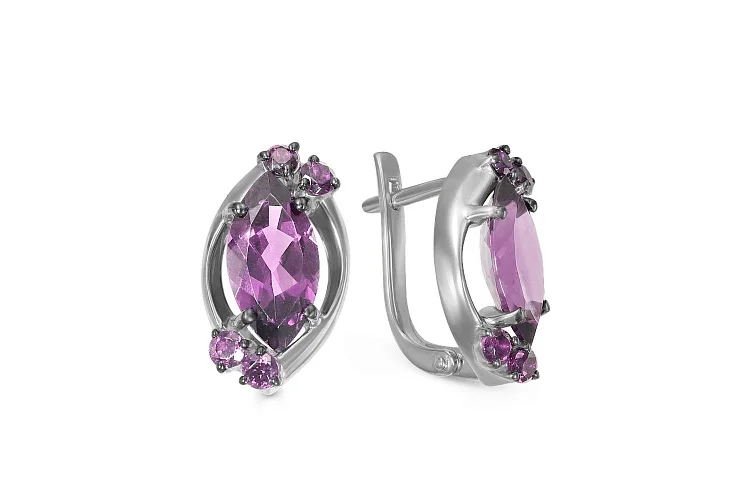 Серьги из белого золота с 10 аметистами
