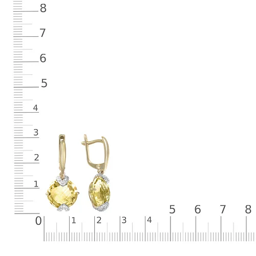 Серьги из жёлтого золота с 2 цитринами и 12 фианитами