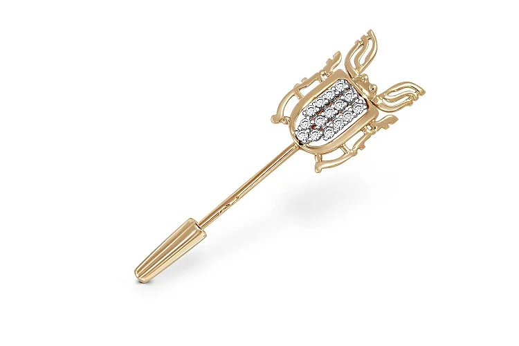 Брошь Жук из жёлтого золота с 15 фианитами