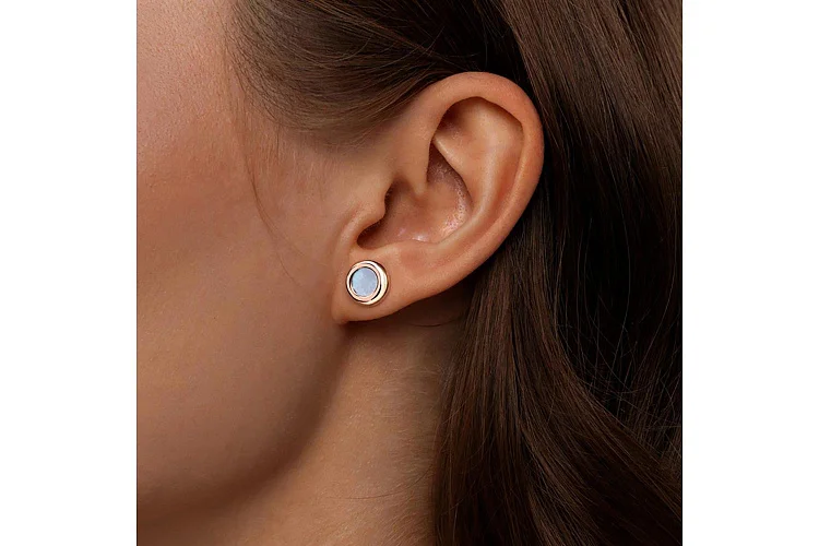 Серьги-пусеты из красного золота с перламутром