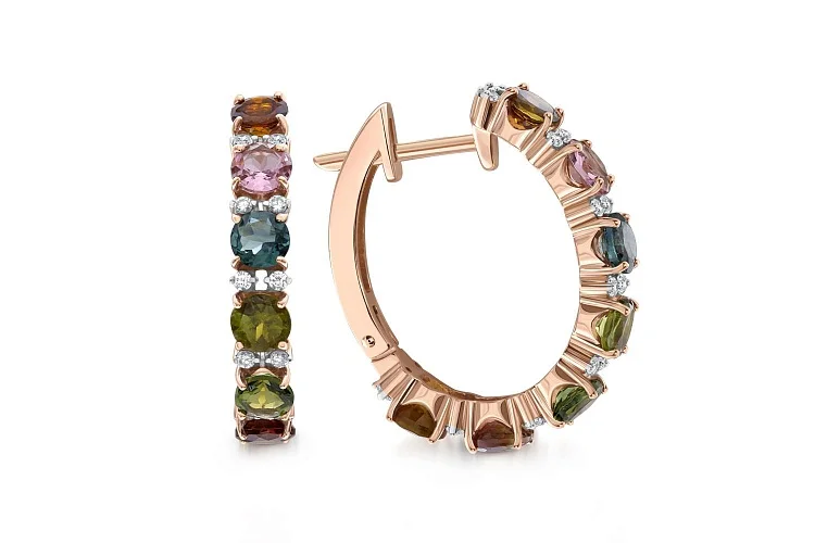 Серьги из красного золота с 14 турмалинами и 32 фианитами