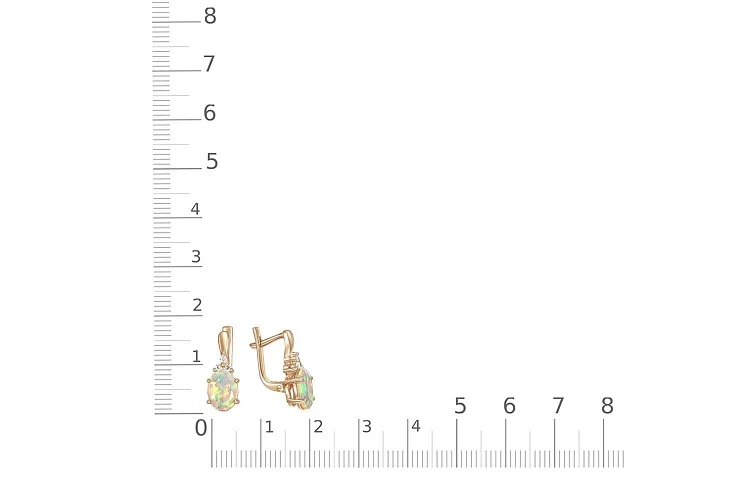 Серьги из красного золота с 2 опалами и 6 фианитами