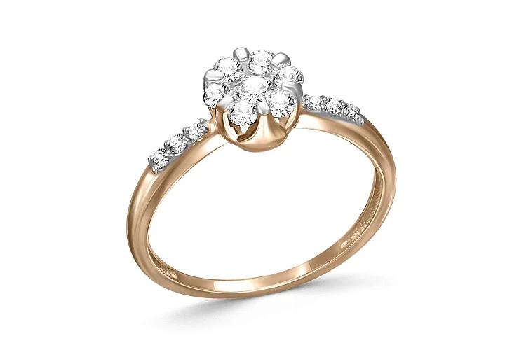 Кольцо Малинка из красного золота с 13 бриллиантами