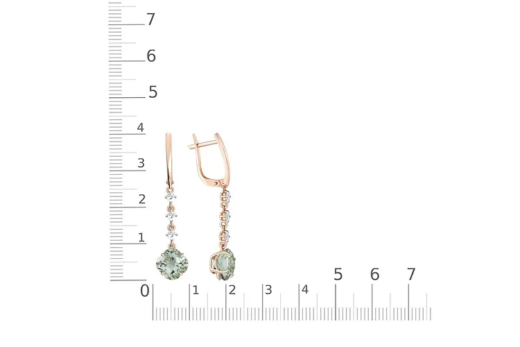 Серьги из красного золота с 2 аметистами и 6 фианитами