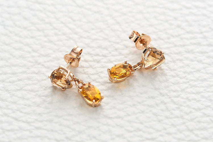 Серьги-пусеты из красного золота с 2 цитринами и 2 раухтопазами