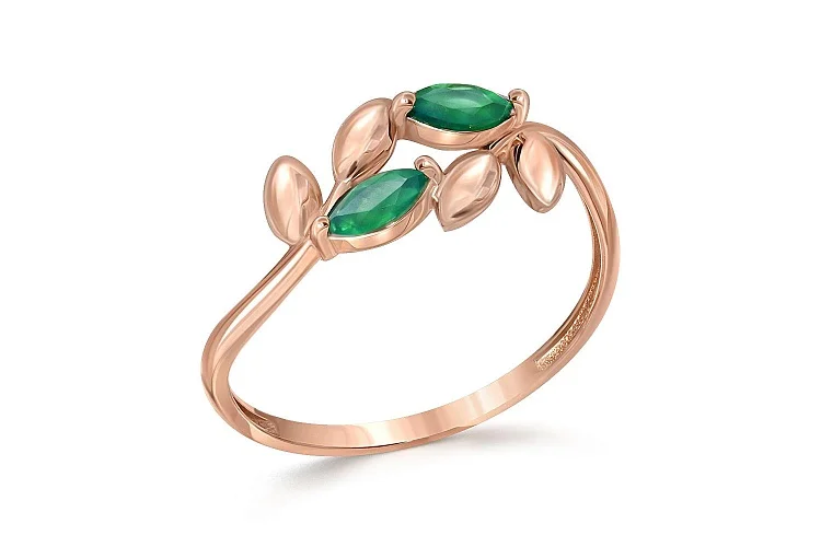 Кольцо Веточка из красного золота с 2 агатами