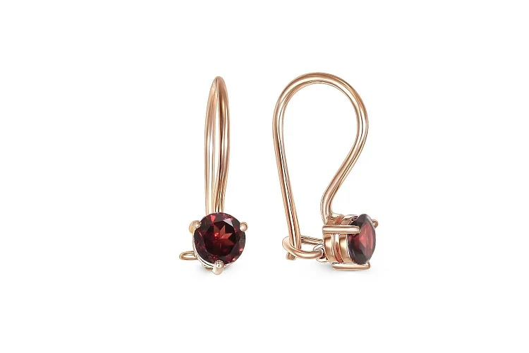 Детские серьги из красного золота с 2 гранатами