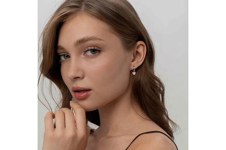 Подвеска серёг-трансформеров Сердце из красного золота с перламутром