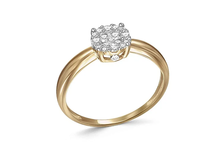 Кольцо Малинка из жёлтого золота с 19 бриллиантами