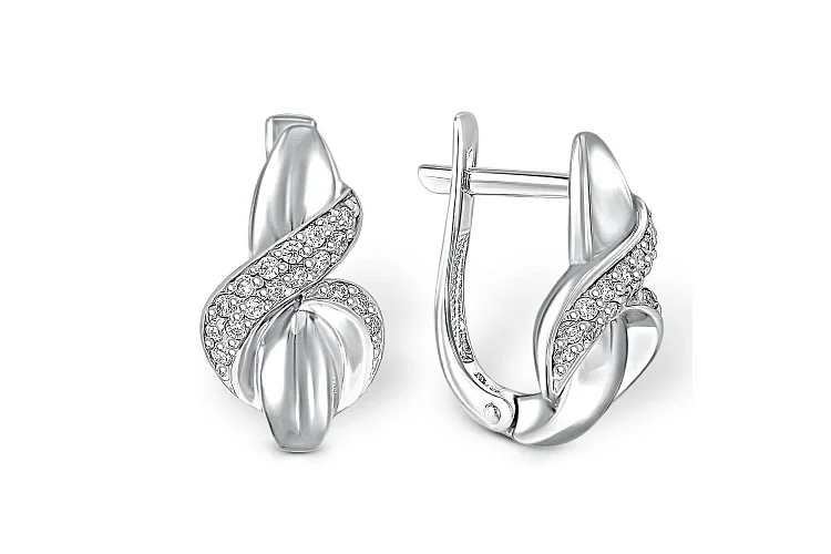 Серьги из белого золота с 34 фианитами