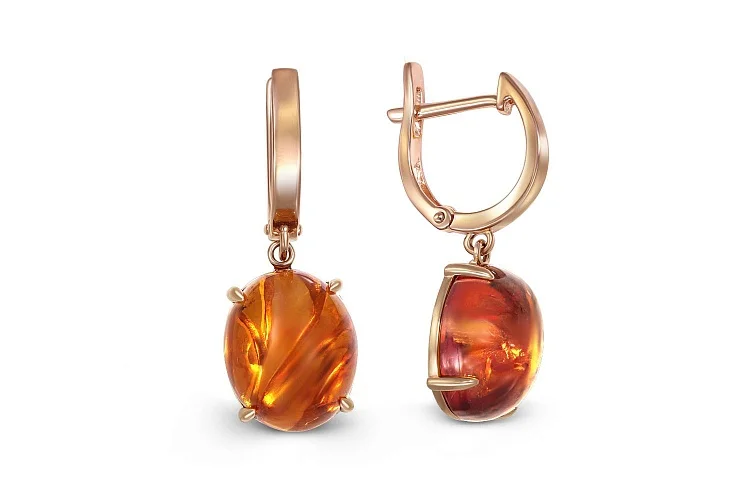 Серьги из красного золота с янтарём