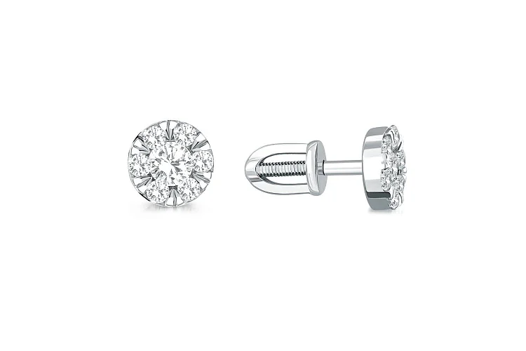 Серьги-пусеты из белого золота с 14 муассанитами