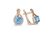 Серьги из красного золота с 2 топазами swiss и 34 фианитами