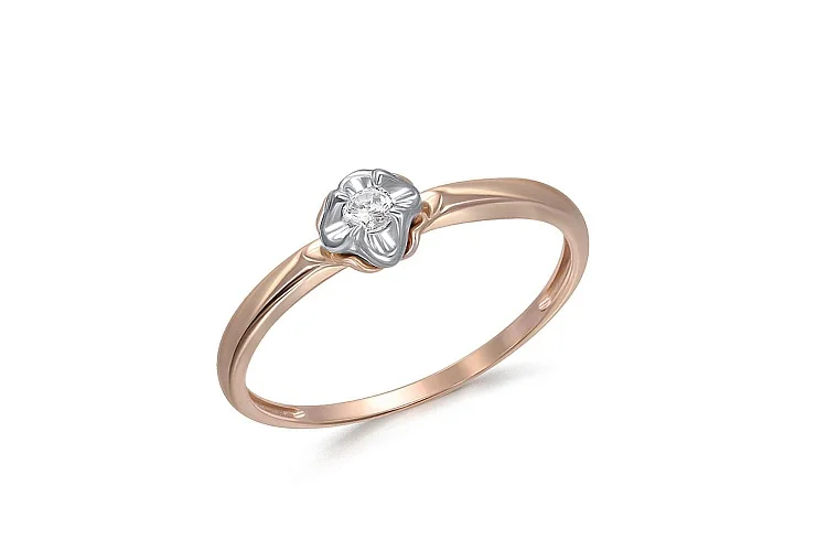 Кольцо Цветок из красного золота с бриллиантом