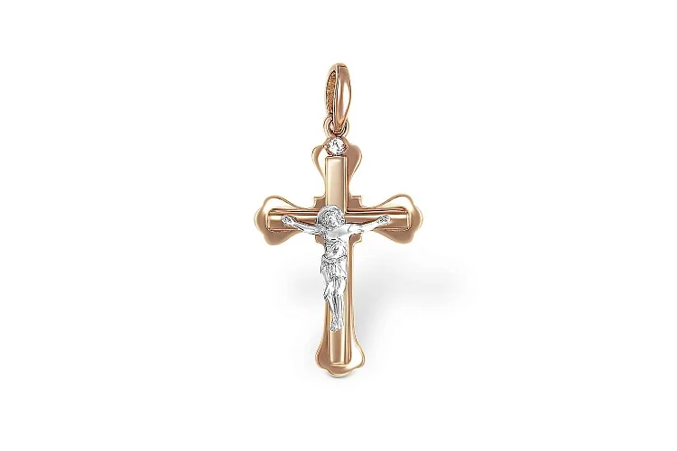 Крест из красного золота с фианитом