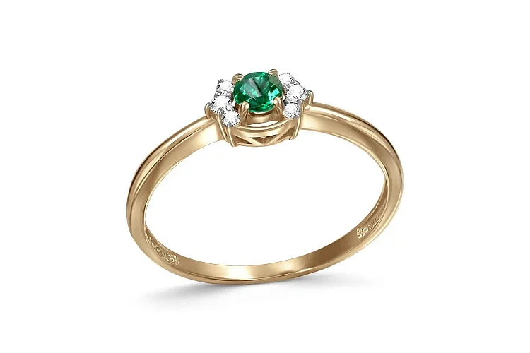 Кольцо из жёлтого золота с изумрудом и 6 бриллиантами