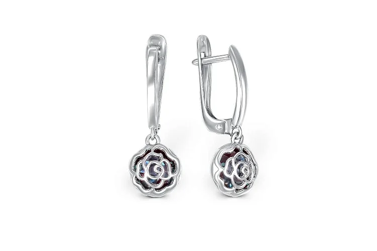 Серьги Цветы из белого золота с 4 александритами