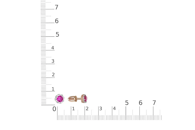 Серьги-пусеты из красного золота с 2 корундами и 16 бриллиантами