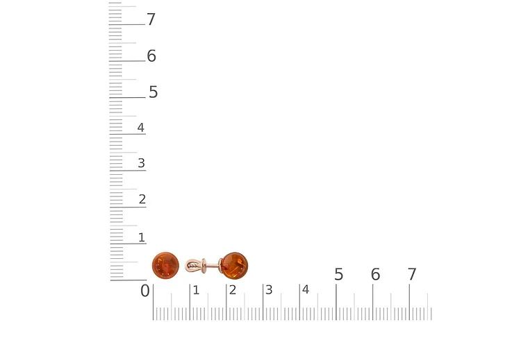 Серьги-пусеты из красного золота с янтарём