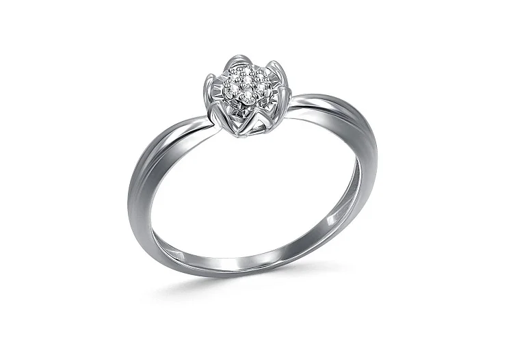 Кольцо Цветок из белого золота с 7 бриллиантами
