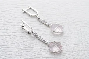 Серьги из белого золота с 2 кварцами и 10 фианитами