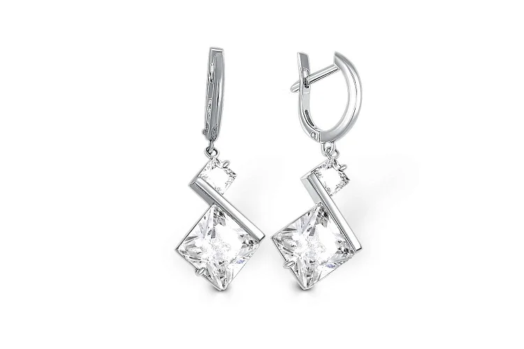 Серьги из белого золота с 4 фианитами