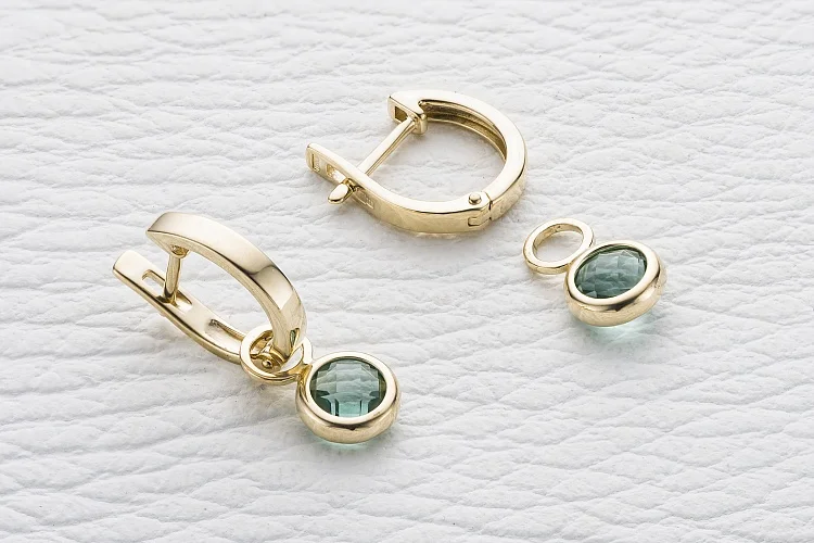 Серьги-трансформеры из жёлтого золота с 2 кварцами