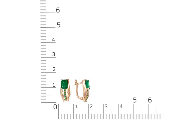 Серьги из красного золота с 2 агатами и 12 фианитами